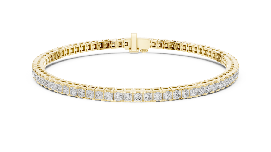 IGI Certified Princess Cut Lab Grown Diamond Tennis Bracelet, Yellow Gold