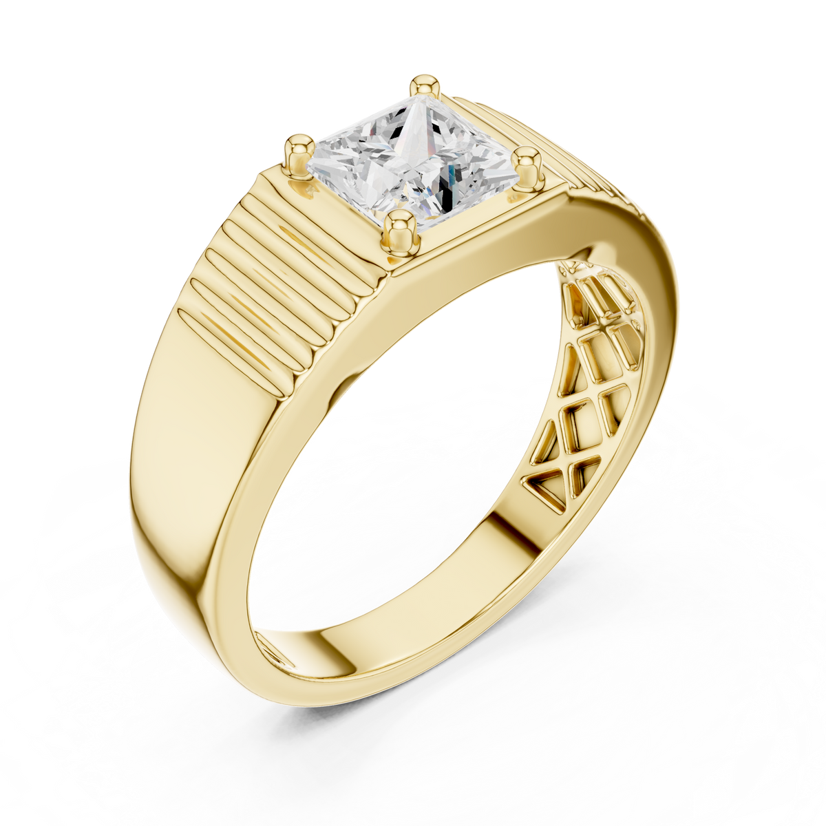 Princess Cut Lab-Grown Diamond Men's Statement Ring, Yellow Gold
