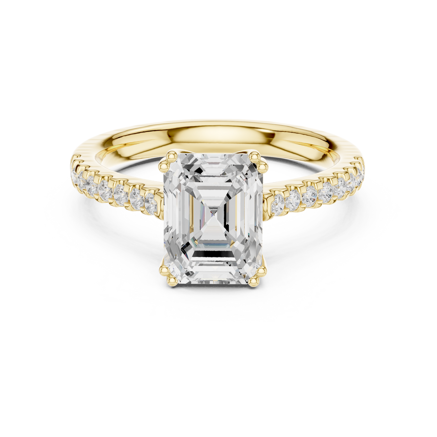 IGI Certified Emerald Cut Lab Grown Diamond Rings, Yellow Gold