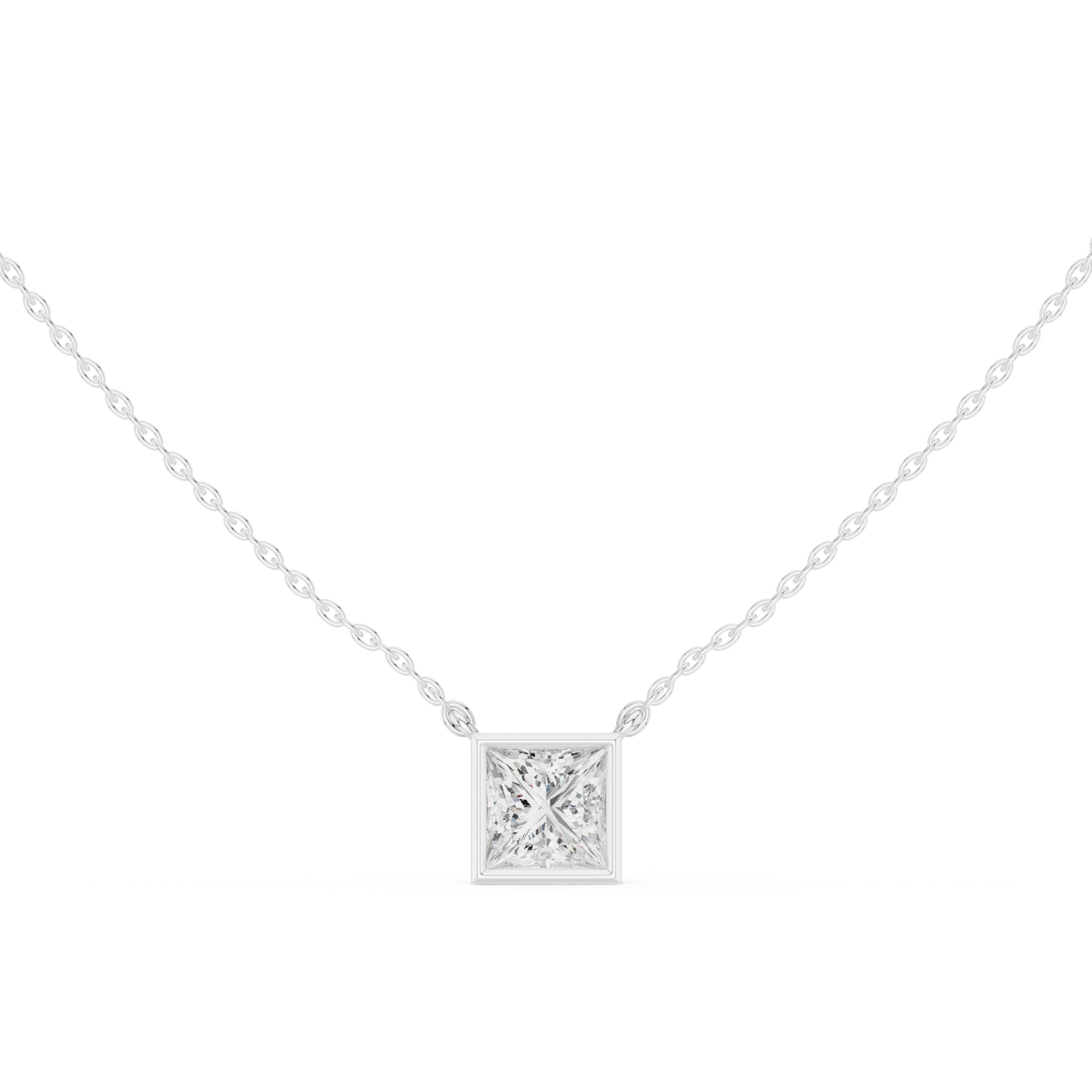 Princess Cut Bezel Lab Grown Diamond Solitaire Pendant, White Gold