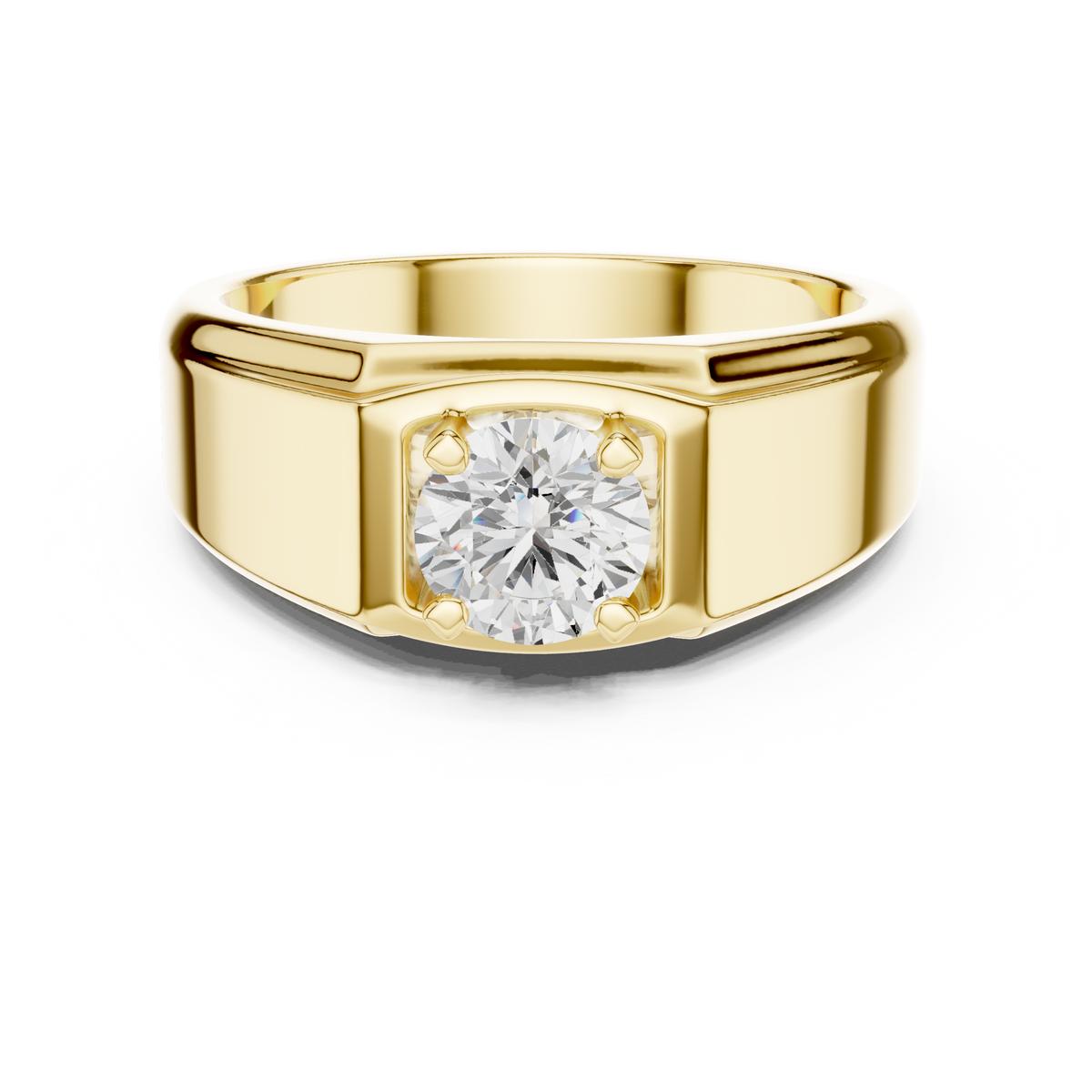 IGI Certified Round Cut Lab-Grown Diamond Men's Prong-Set Ring, Yellow Gold