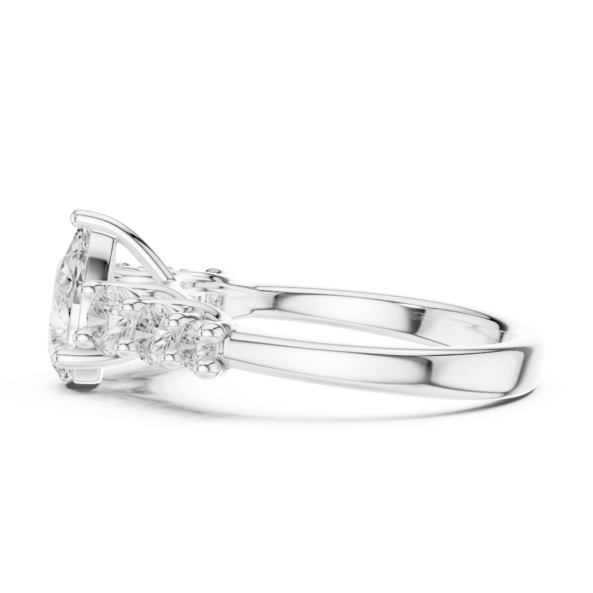 IGI Certified Pear Lab Grown Diamond With 6 Round Stones, White Gold