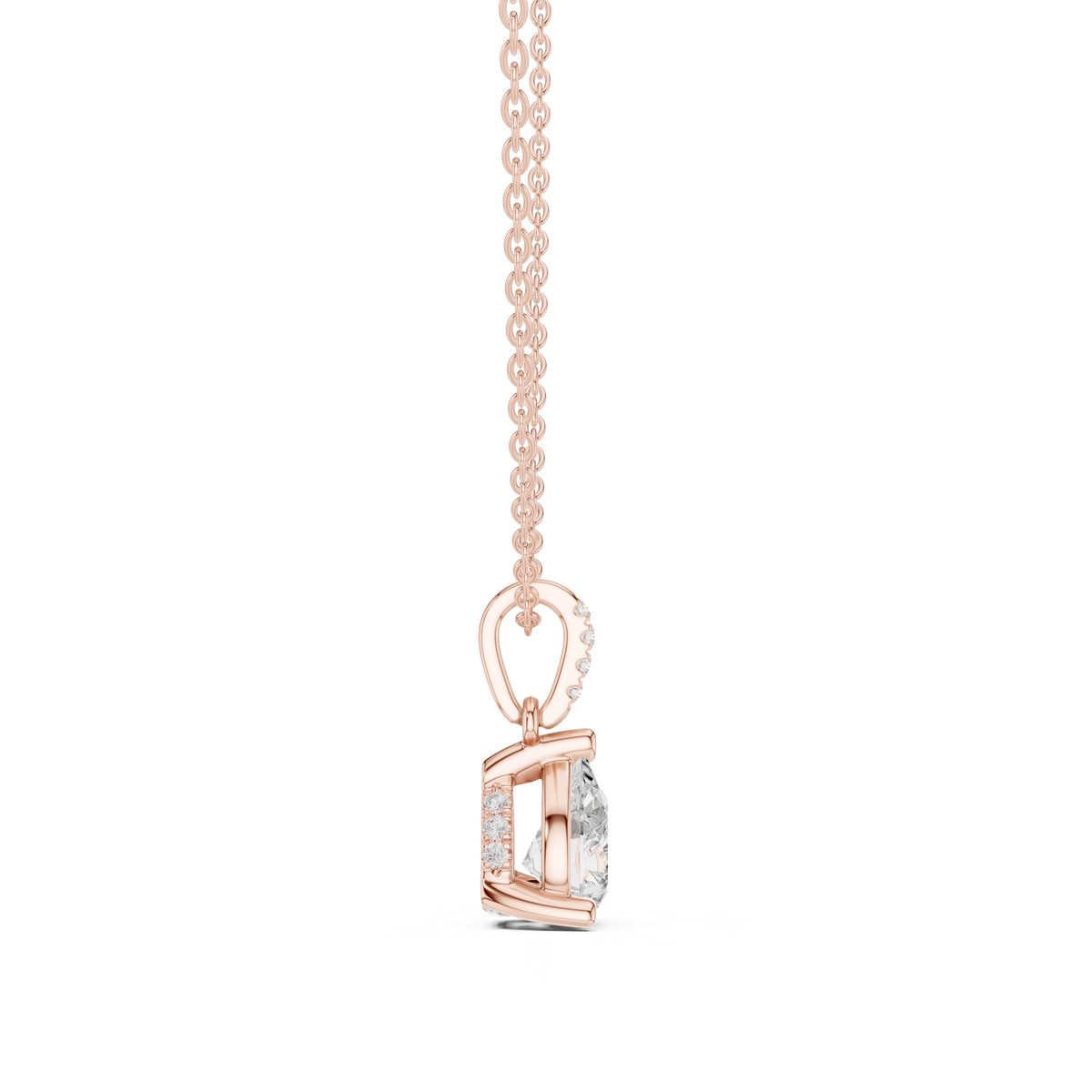 Pear Cut Lab Grown Diamond Solitaire Pendant with Diamond Bail Necklace, Rose Gold
