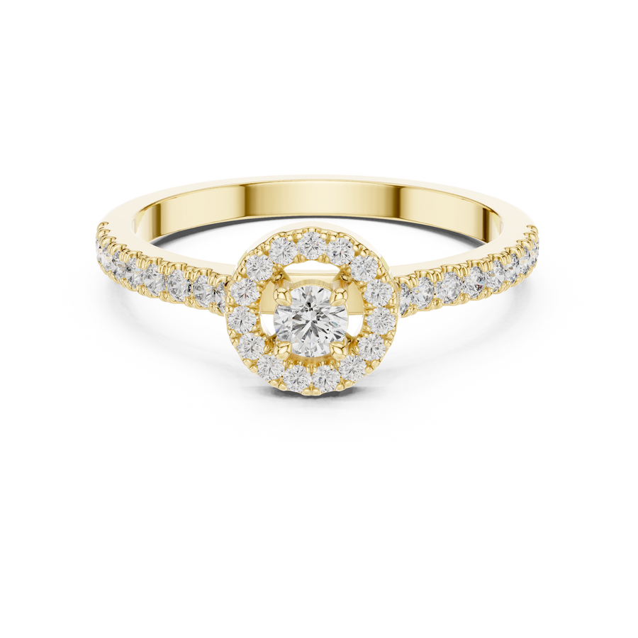 Lab Grown Diamond Halo Ring with Pavé Band, Yellow Gold