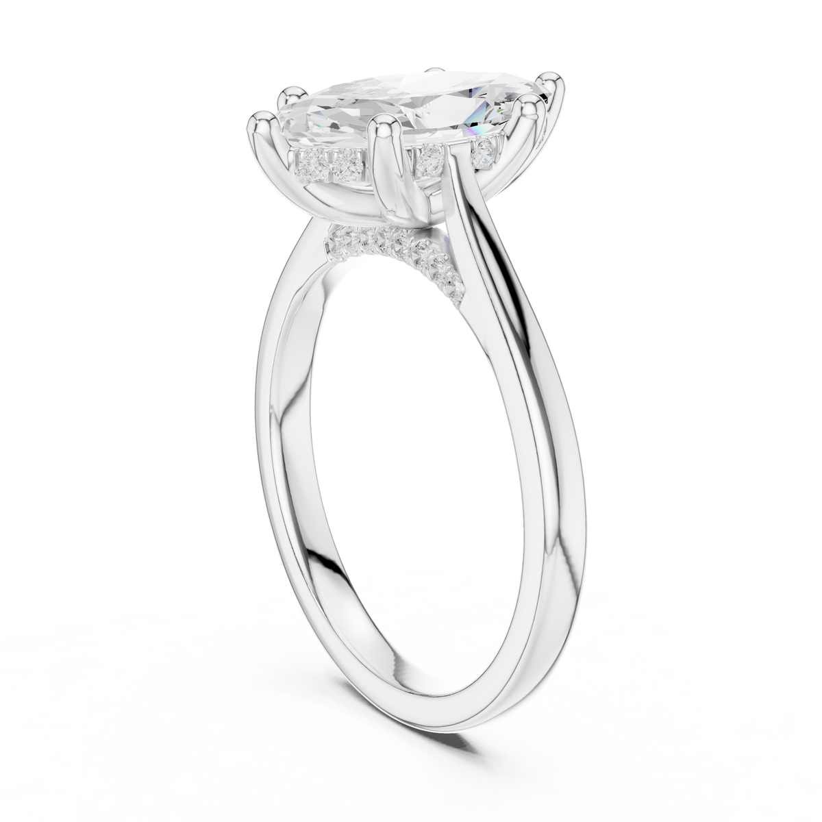 Marquise Cut Lab-Grown Diamond Engagement Ring with Hidden Halo, White Gold