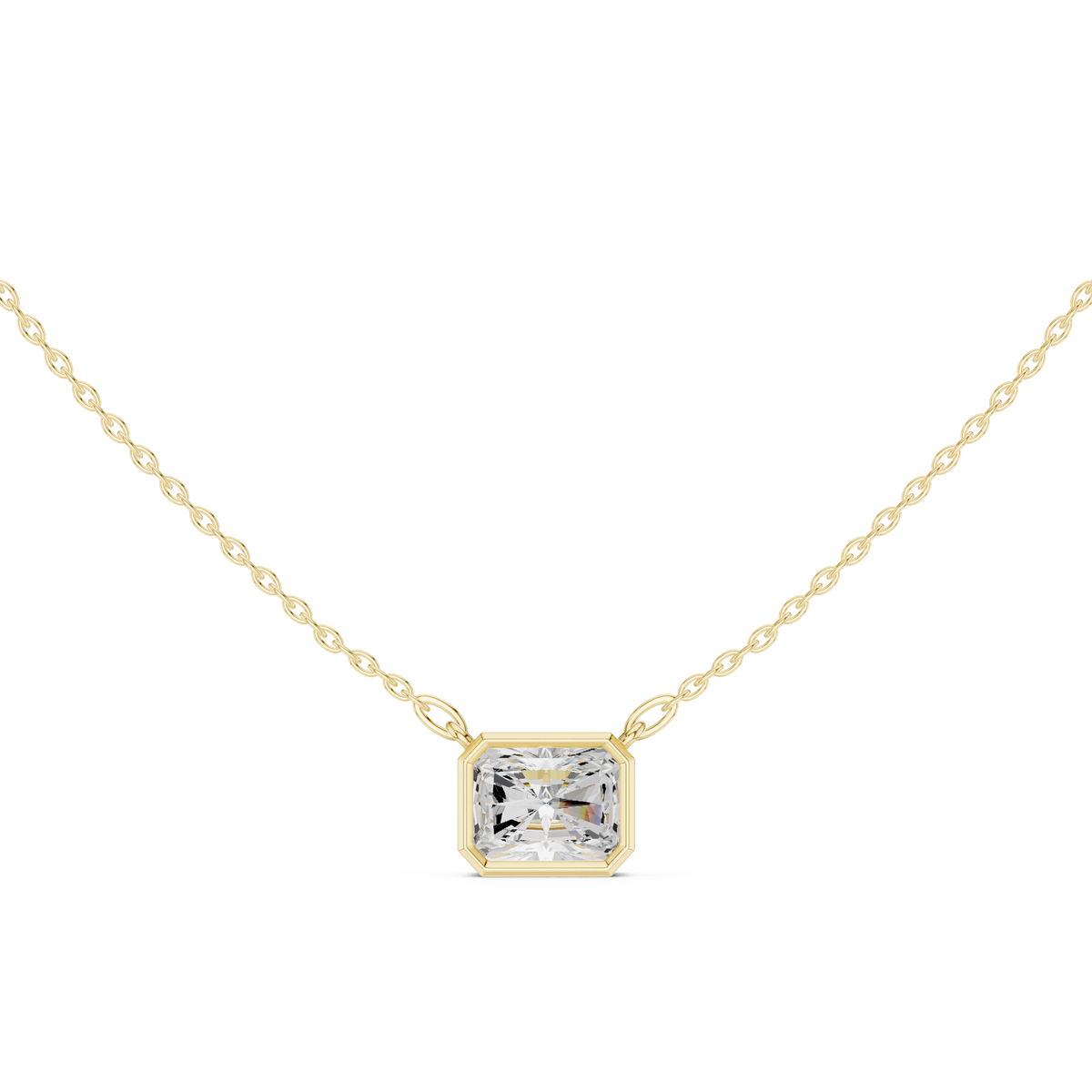 Radiant Cut Bezel Lab Grown Diamond Solitaire Pendant, Yellow Gold