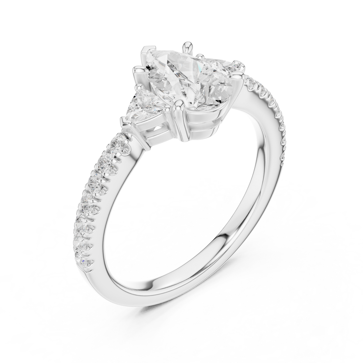 1.5 CT Pear Cut Lab Grown Diamond Three Stone Ring, White Gold