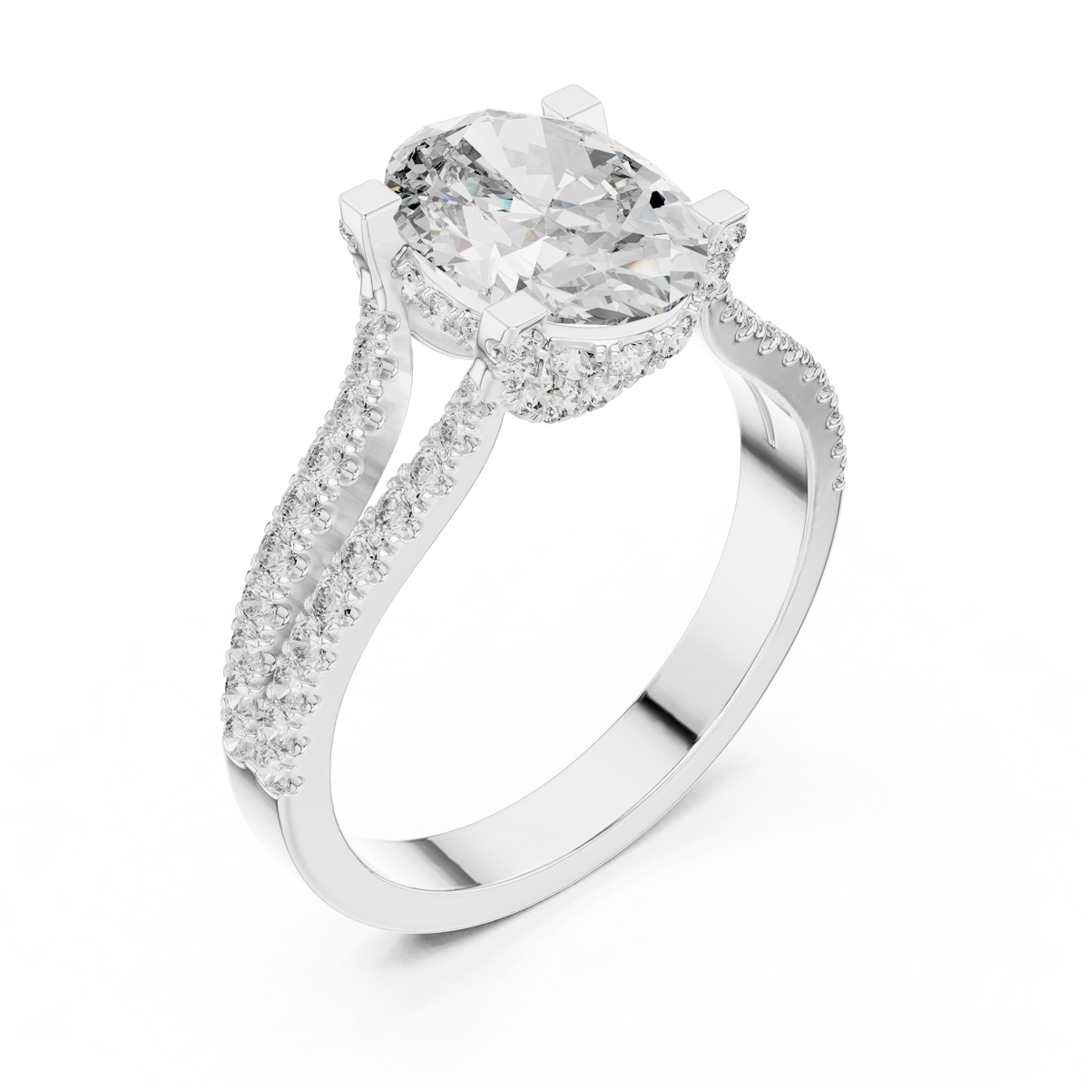 IGI Certified Oval Lab-Grown Diamond Split-Shank Ring, White Gold