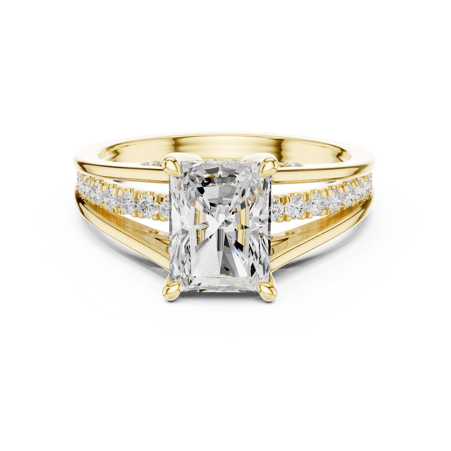 Radiant Cut Lab-Grown Diamond Engagement Ring with Split Shank Band, Yellow Gold