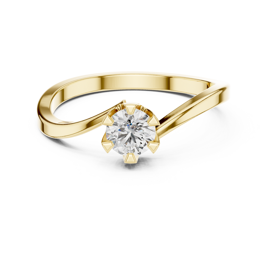 Minimalist Round Cut Lab Grown Diamond Twist Band Ring, Yellow Gold