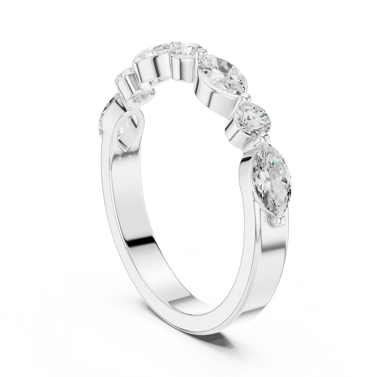 Marquise & Round Diamond Half Eternity Ring, White Gold