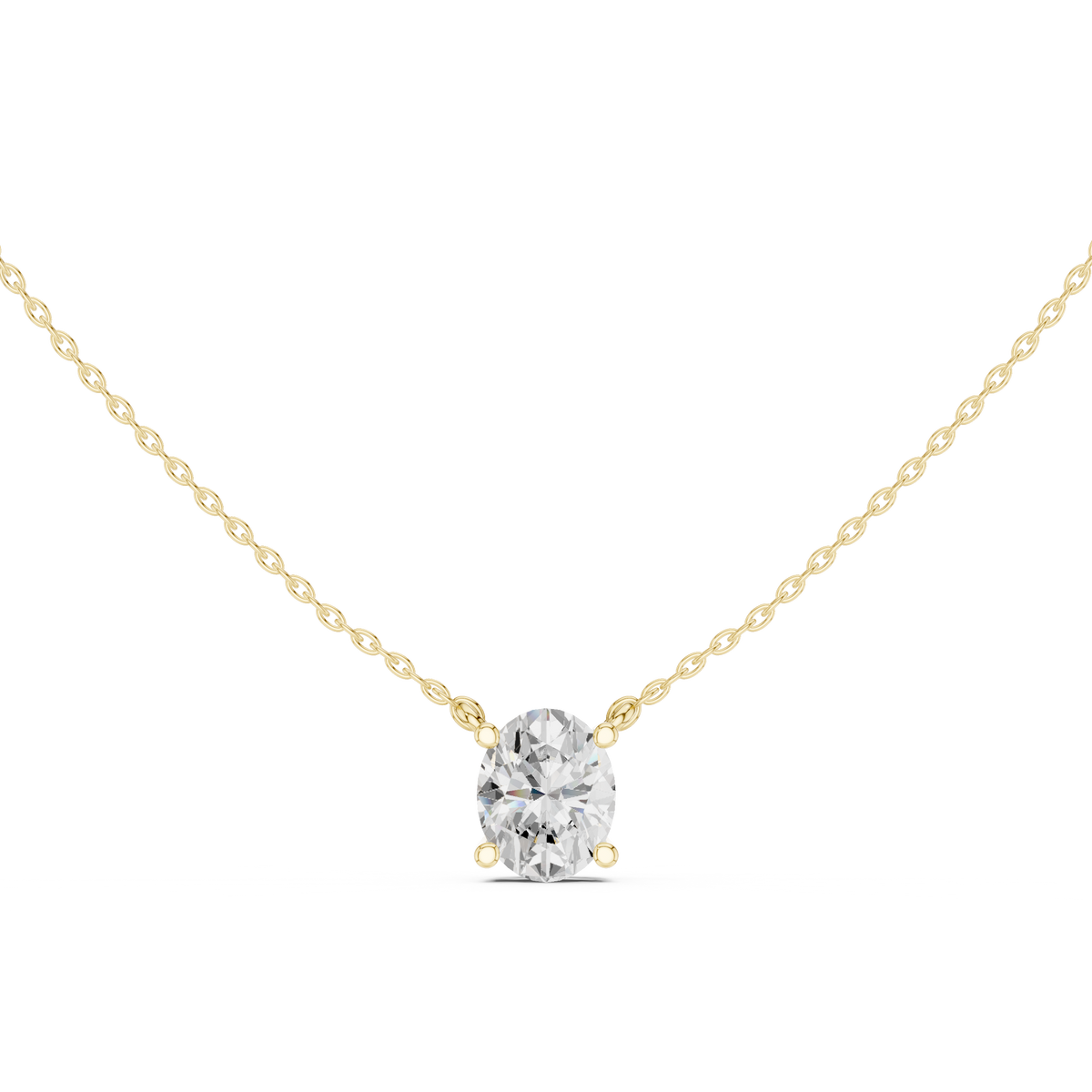 Classic Oval Cut Lab Grown Diamond Solitaire Pendant, Yellow Gold