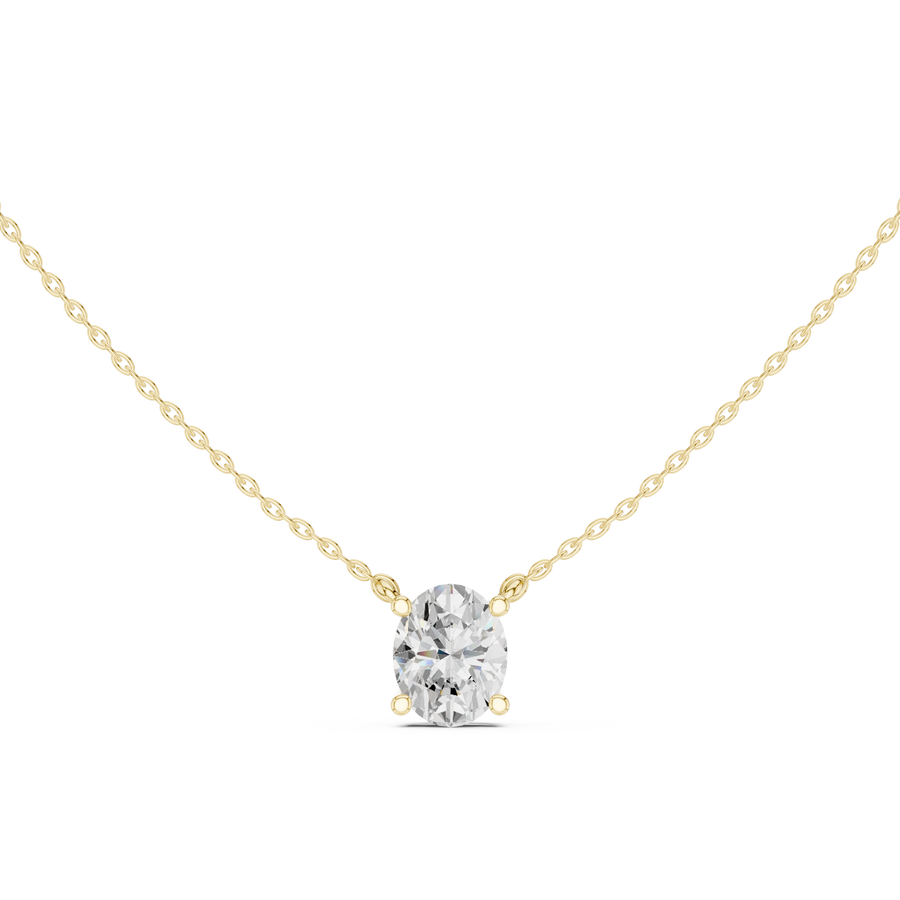 Classic Oval Cut Lab Grown Diamond Solitaire Pendant, Yellow Gold