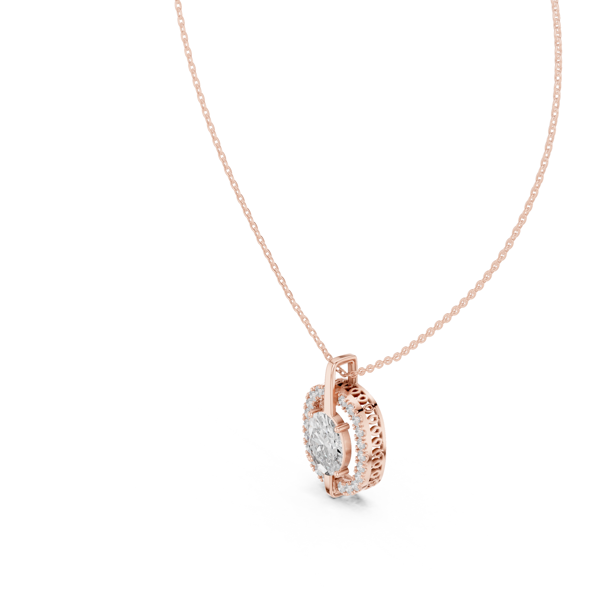 2 Carat Oval Halo Lab Grown Diamond Solitaire Pendant, Rose Gold