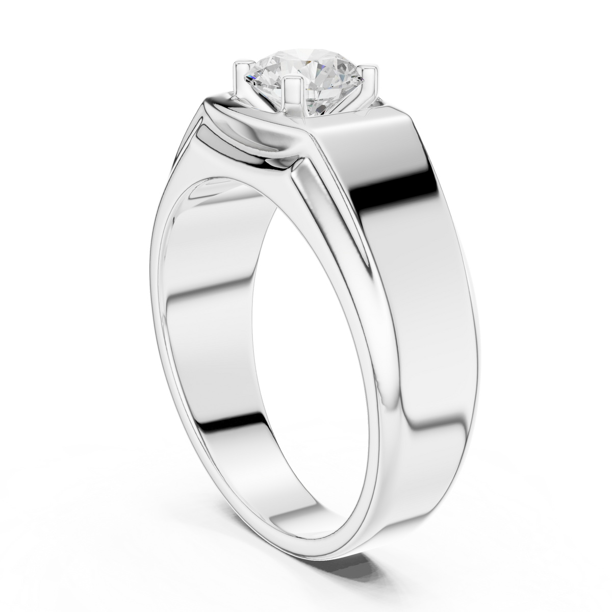 IGI Certified Round Cut Lab-Grown Diamond Men's Prong-Set Ring, White Gold