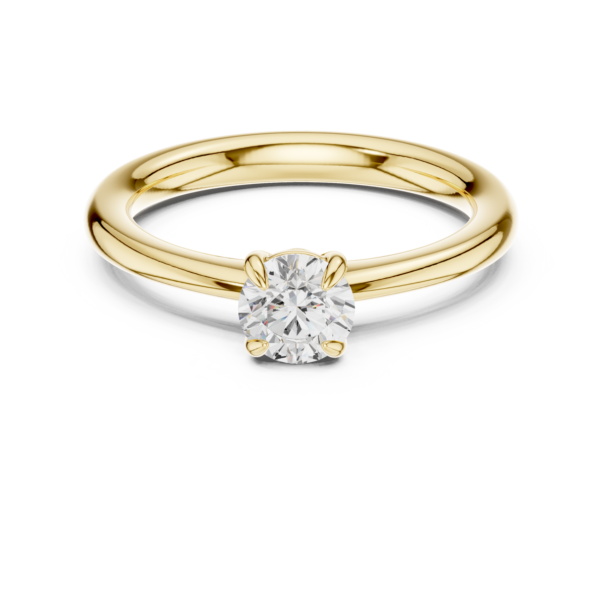 Classic Four-Prong Solitaire Round Lab Grown Diamond Office Wear Ring, Yellow Gold