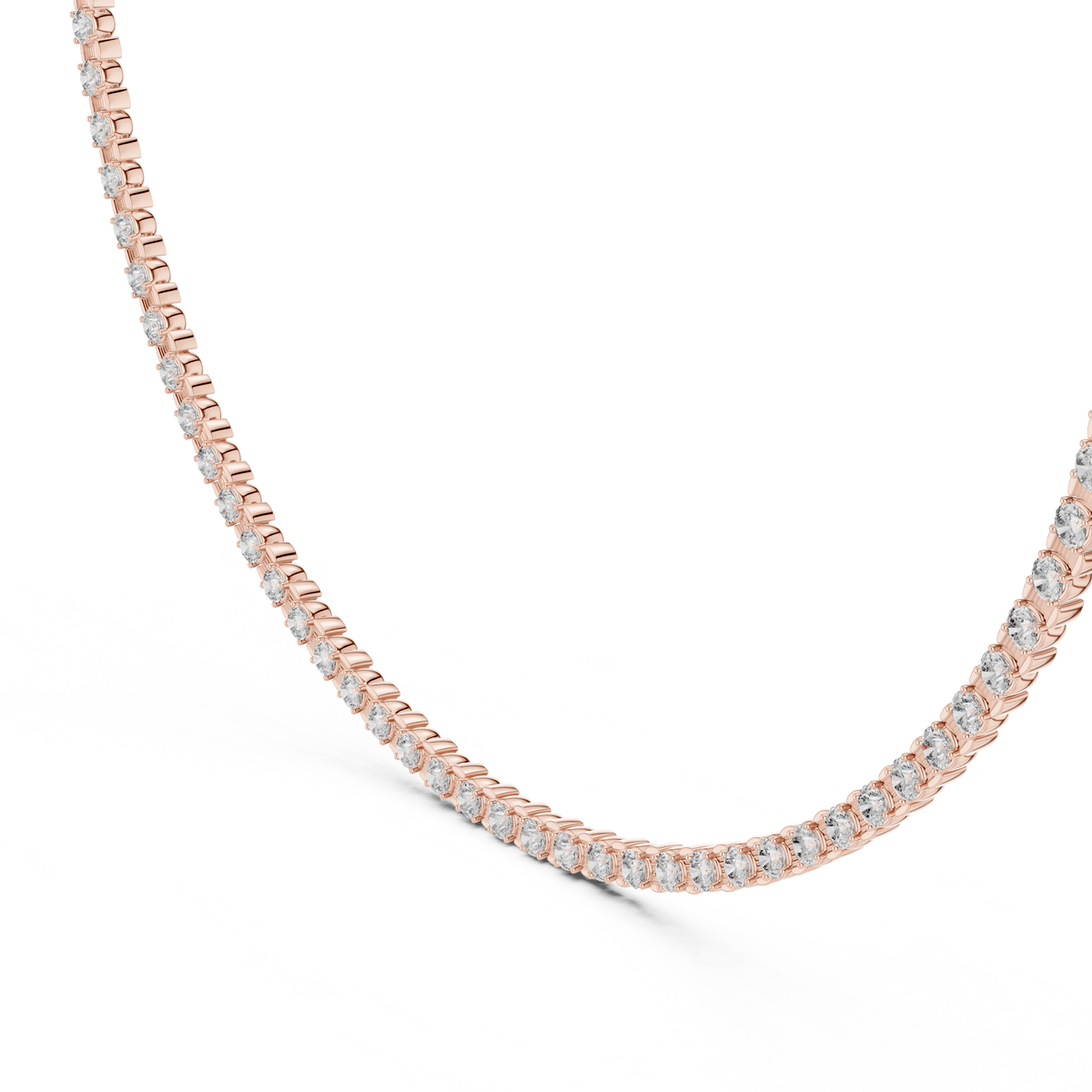 IGI Certified Round Lab Grown Diamond Tennis Necklace, Rose Gold