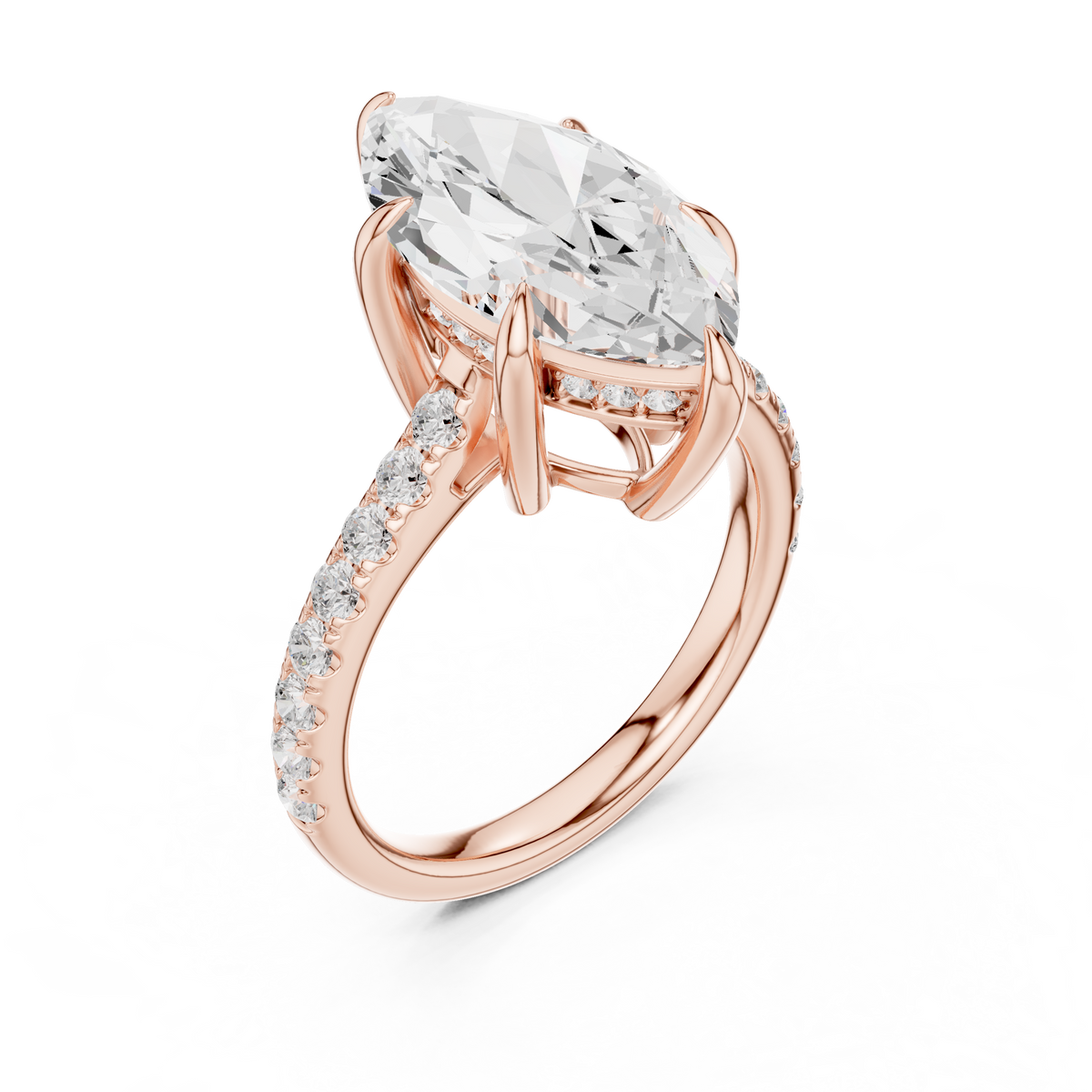 Marquise Cut Lab-Grown Diamond Anniversary Ring with Hidden Halo, Rose Gold