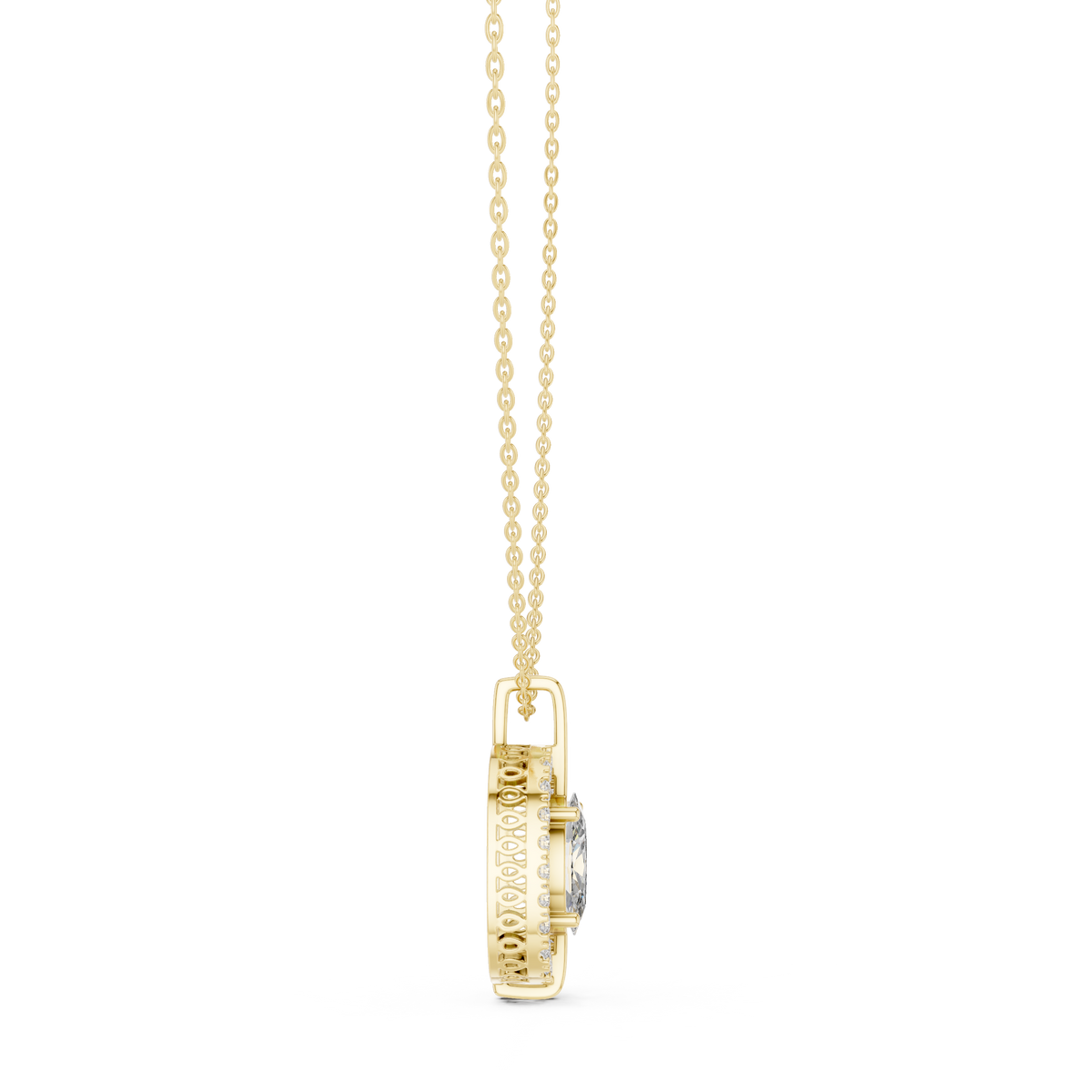 2 Carat Oval Halo Lab Grown Diamond Solitaire Pendant, Yellow Gold