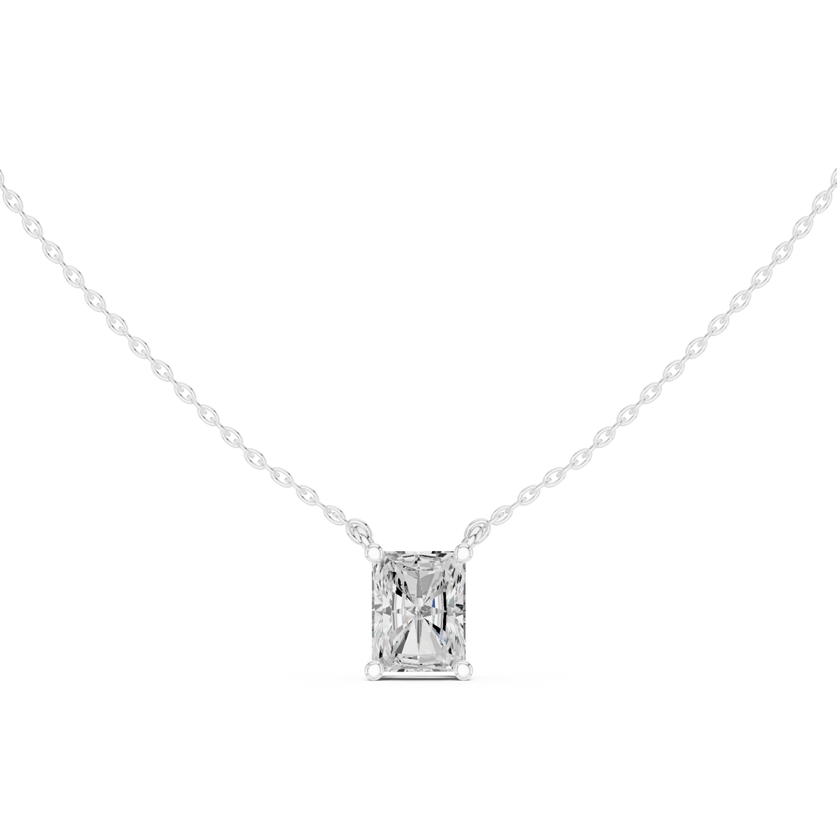Classic Radiant Cut Lab Grown Diamond Solitaire Pendant, White Gold