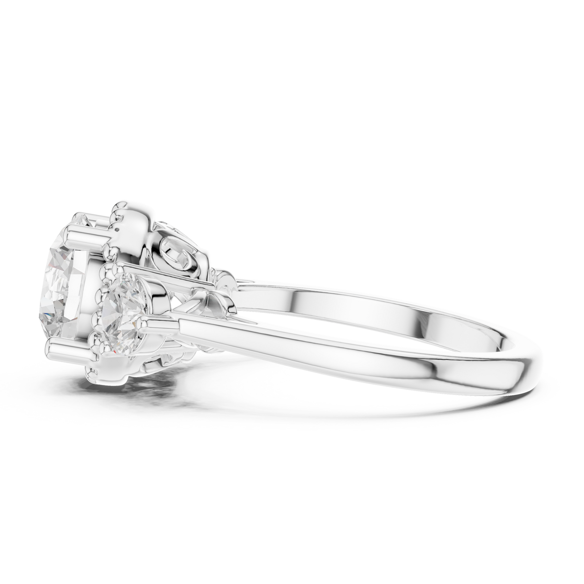 Round Cut Lab-Grown Diamond Halo Anniversary Ring with Round Side Stones, White Gold