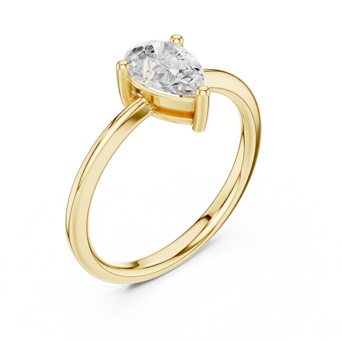 Pear Cut Solitaire Lab Grown Diamond Casual Ring, Yellow Gold