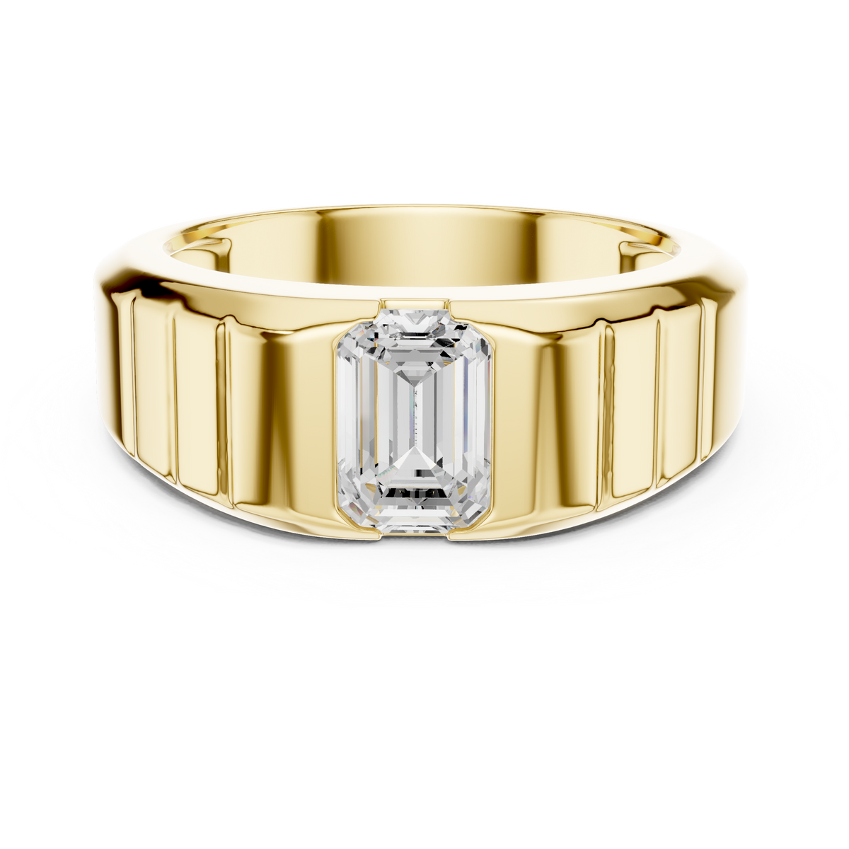 IGI Certified 1.00 CT Emerald Cut Lab Grown Diamond Men's Ring, Yellow Gold