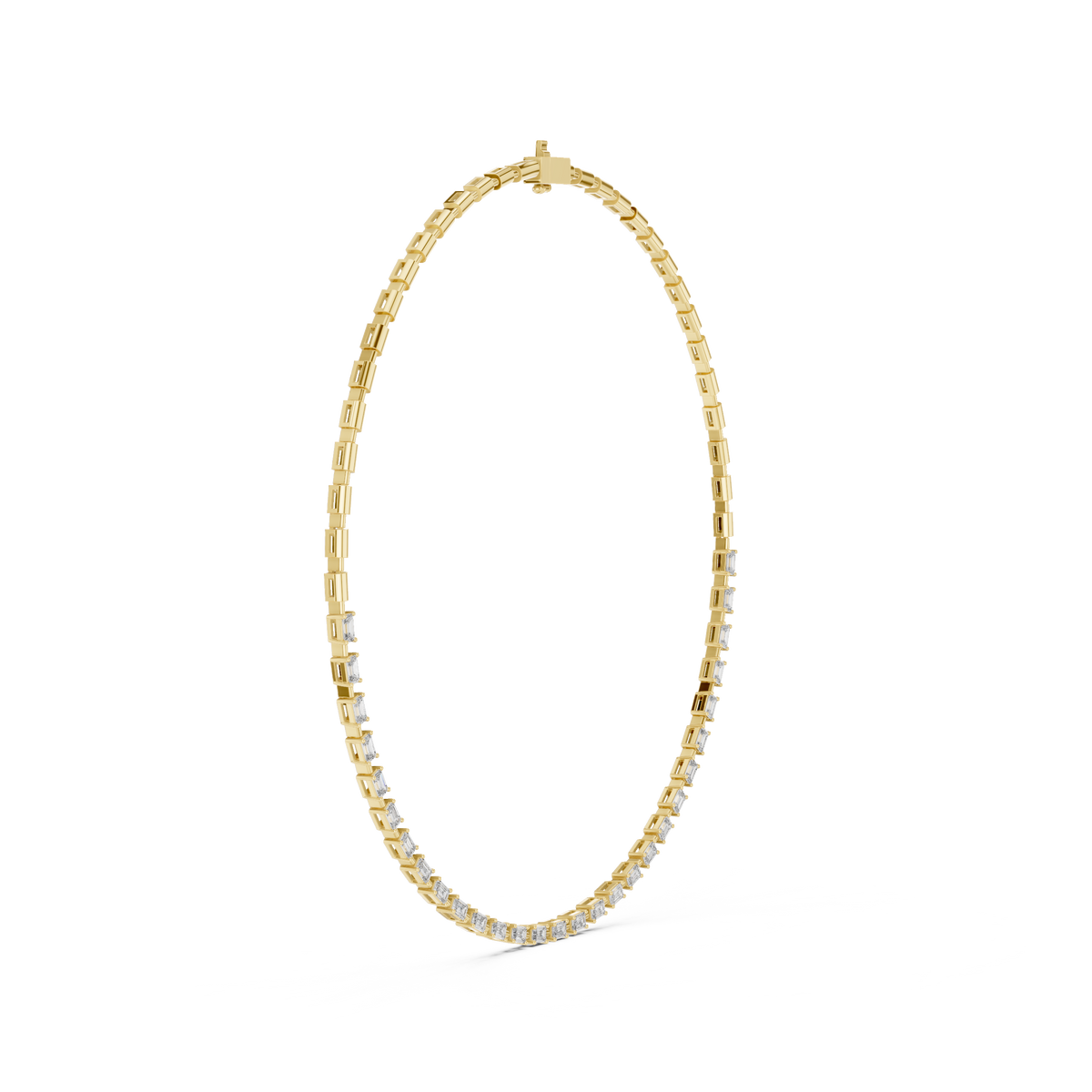 Eterna Emerald Cut Lab Grown Diamond Tennis Necklace, Yellow Gold