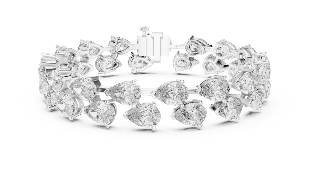 Classic Pear Cut Lab Grown Diamond Tennis Bracelet, White Gold