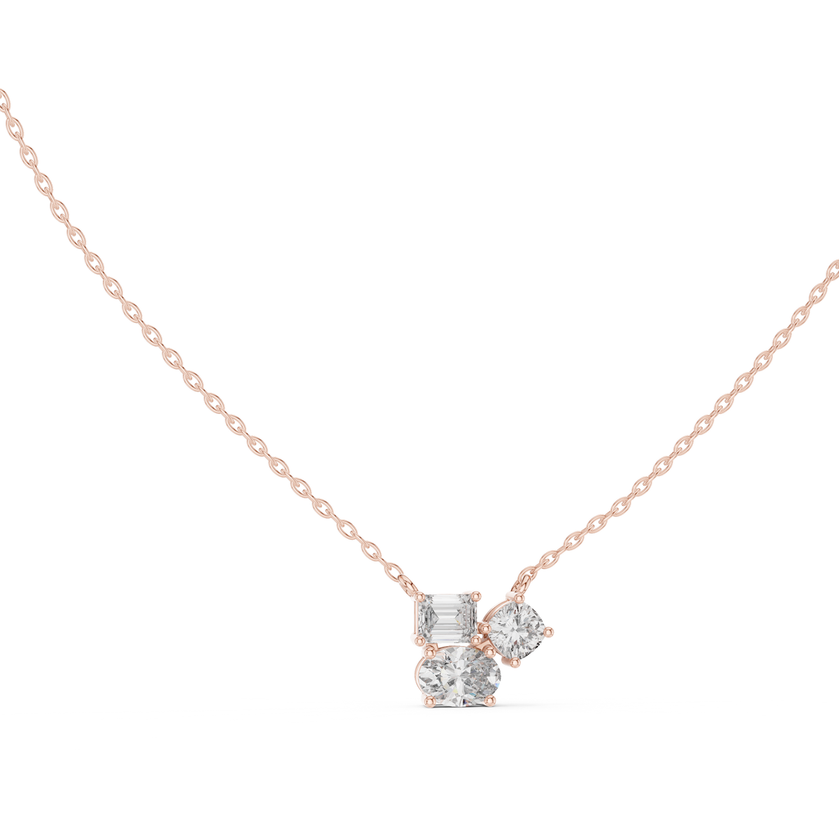 Trio Multi Shape Lab Grown Diamond Pendant, Rose Gold