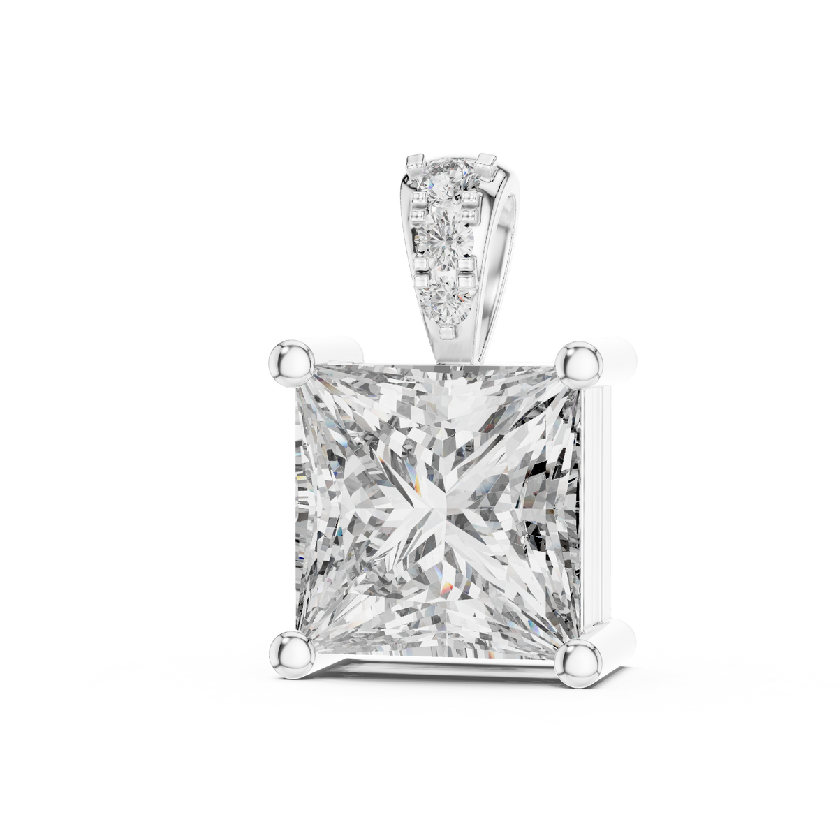 Princess Cut Lab Grown Diamond Pendant, White Gold