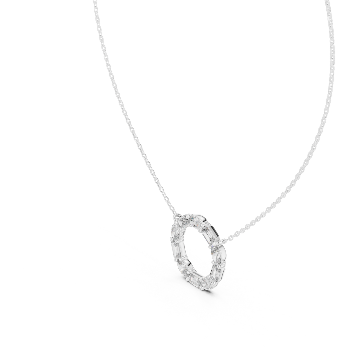 Oval & Emerald Lab Grown Diamond Open Circle Pendant, White Gold