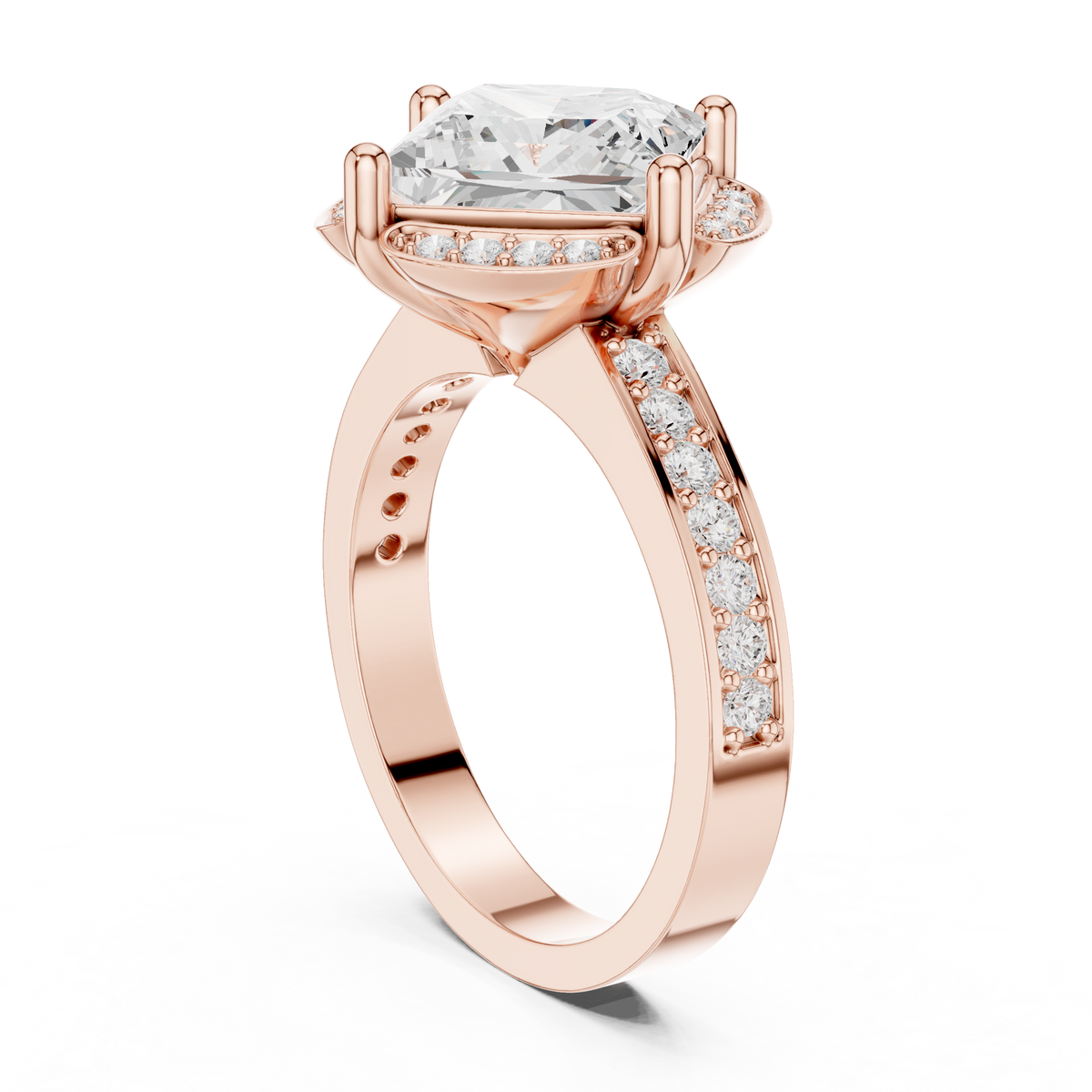 2.00 CT Princess Cut Lab-Grown Diamond Halo Ring with Round Pavé Accents, Rose Gold