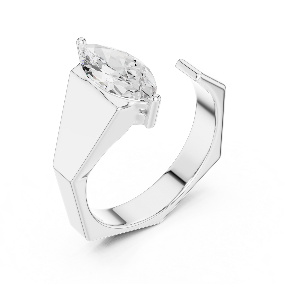 IGI Certified 1.00 CT Marquise Lab Grown Diamond Statement Ring for Daily Wear, White Gold