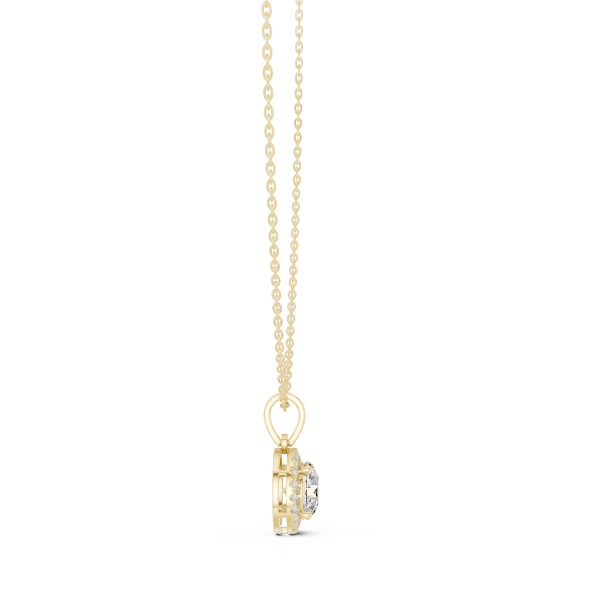 IGI Certified 2 Carat Round Halo Lab Grown Diamond Pendant, Yellow Gold