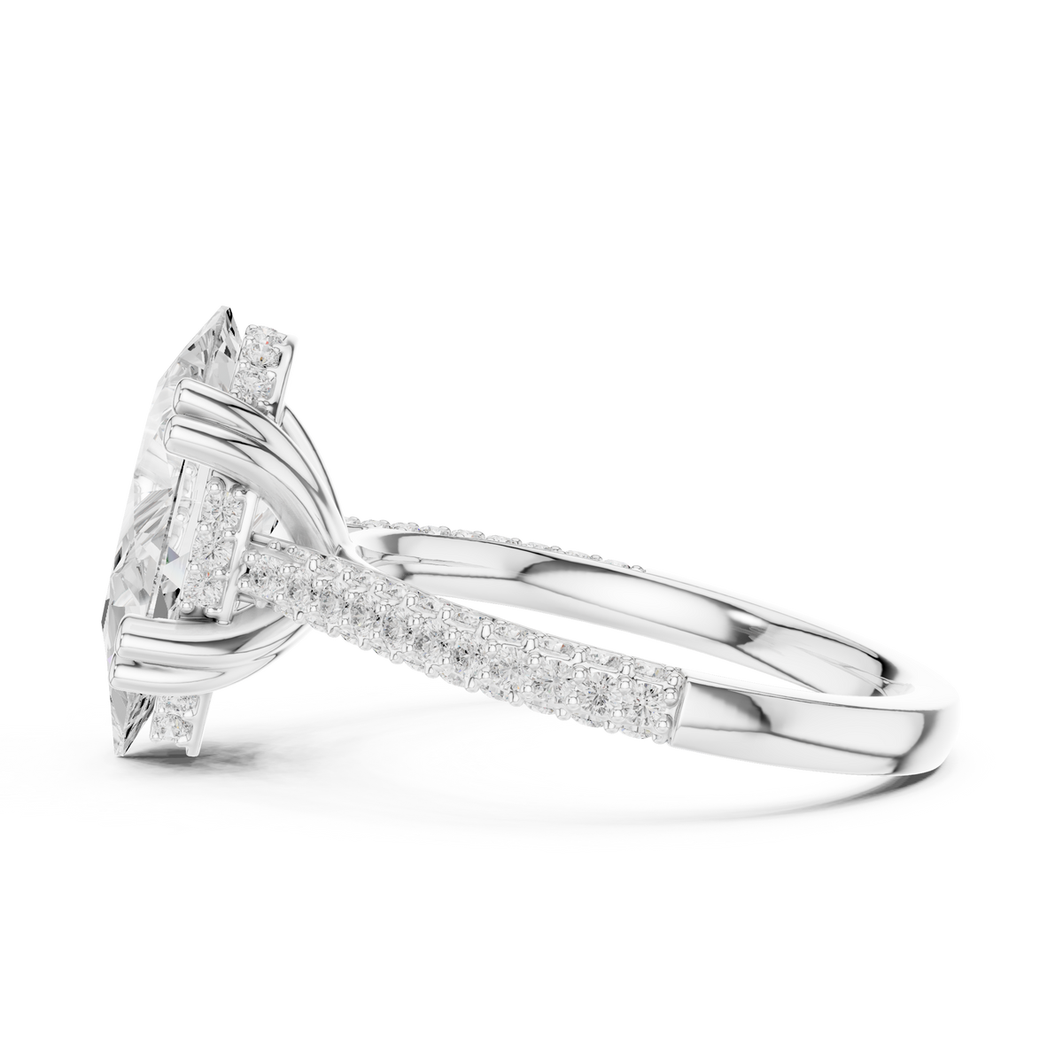 3.50 CT Pear Cut Lab Grown Diamond Hidden Halo Engagement Ring, White Gold