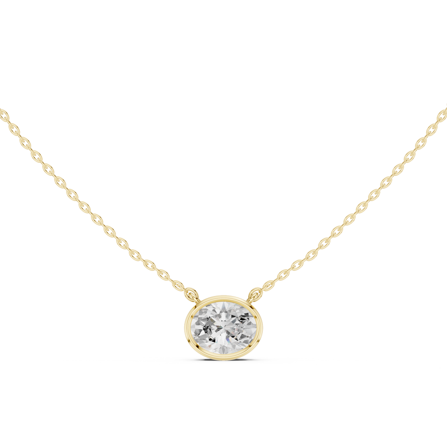 Oval Cut Bezel Lab Grown Diamond Solitaire Pendant, Yellow Gold