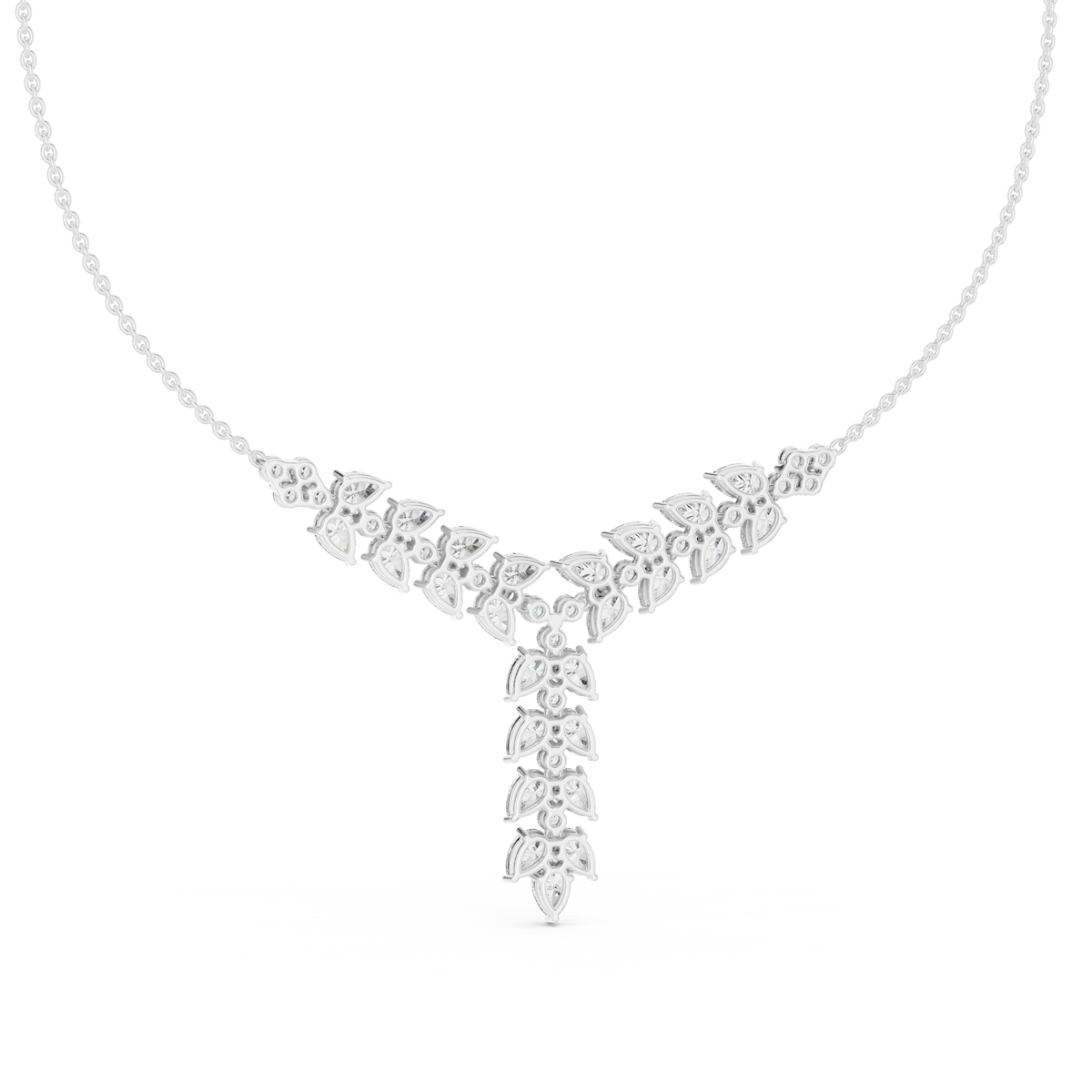 Floral Pear & Round Lab Grown Diamond Statement Pendant, White Gold