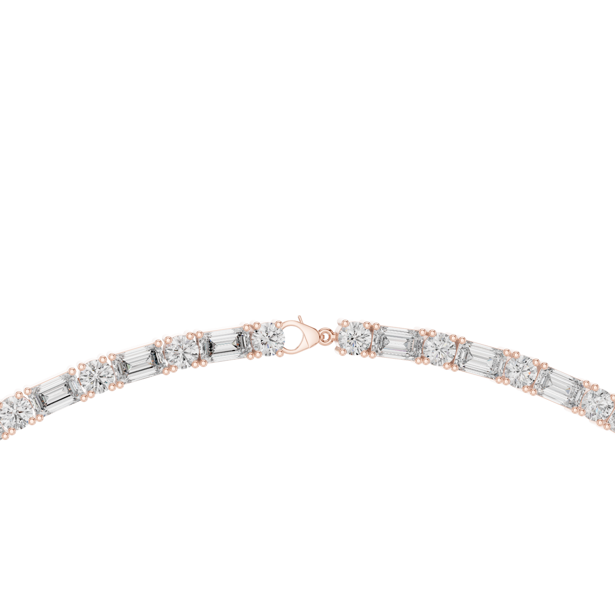Aveline Emerald & Round Lab Grown Diamond Tennis Necklace, Rose Gold