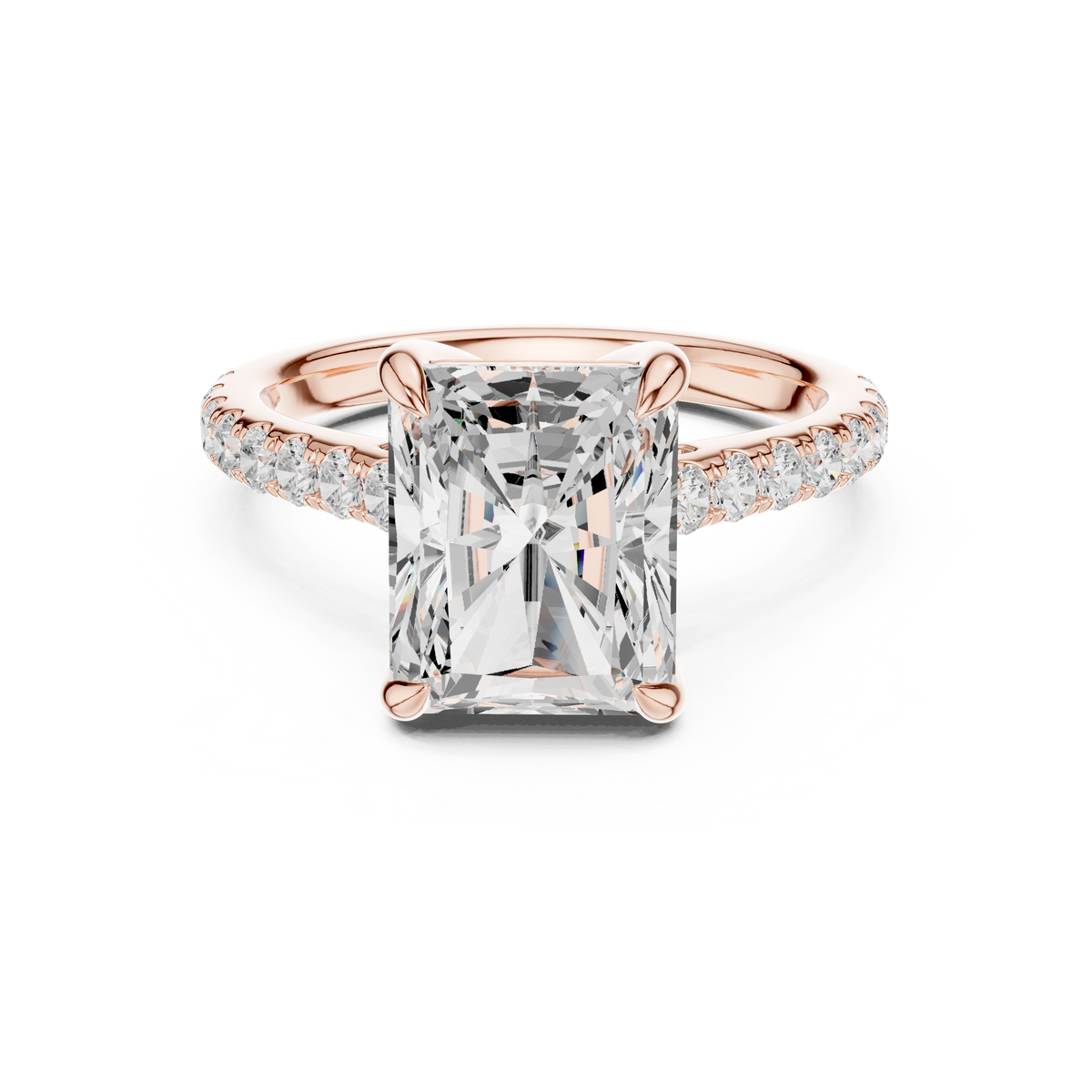 Radiant Cut Lab-Grown Diamond Proposal Ring with Hidden Halo and Pavé Band, Rose Gold