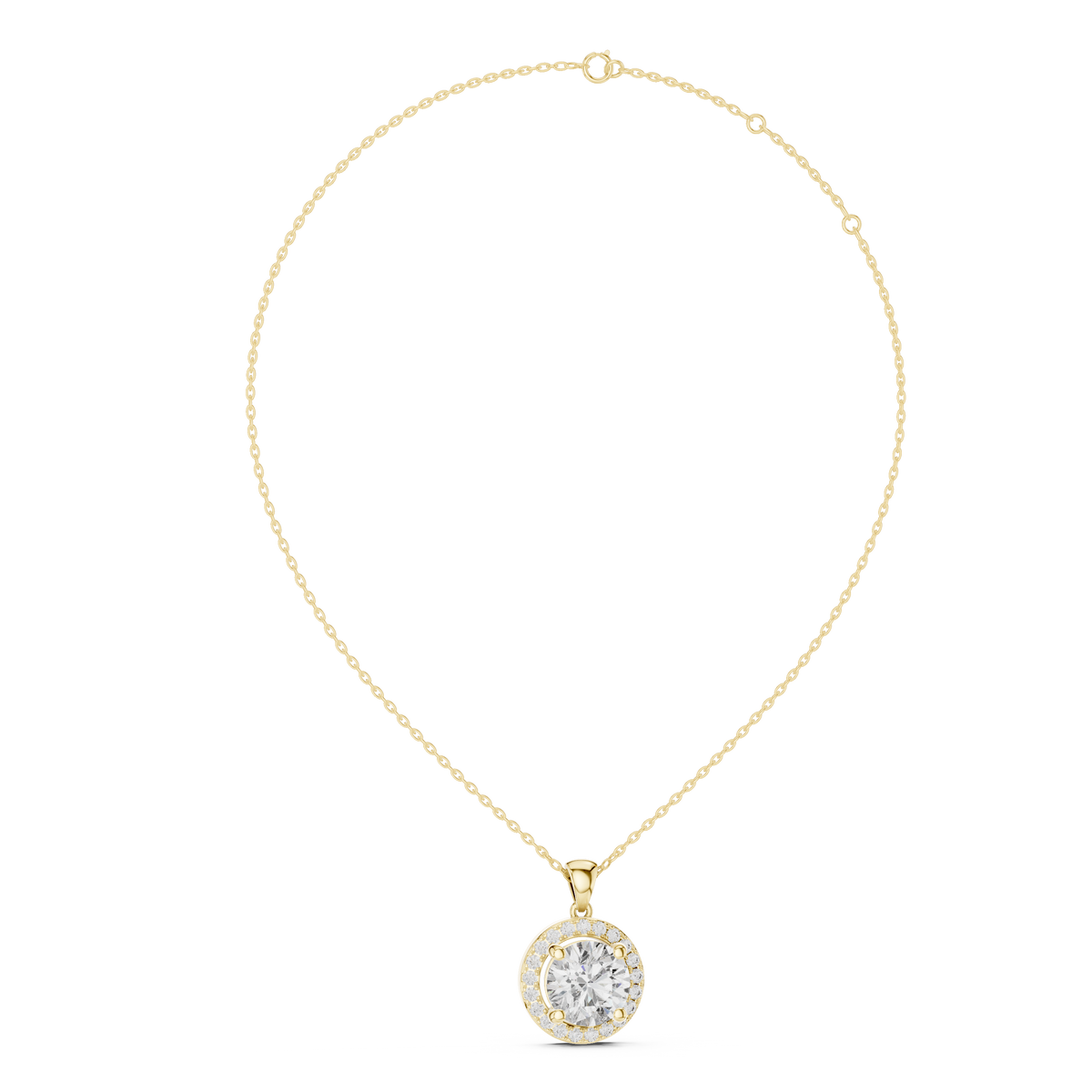 IGI Certified Round Halo Lab Grown Diamond Pendant, Yellow Gold