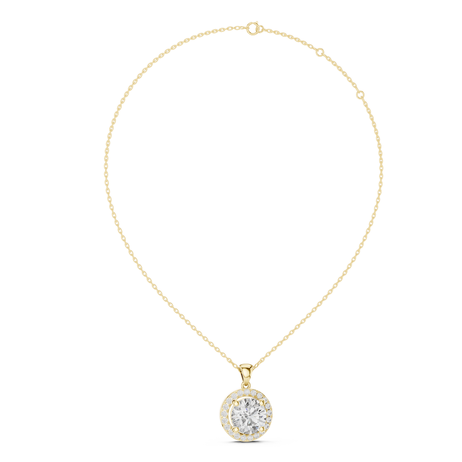 IGI Certified Round Halo Lab Grown Diamond Pendant, Yellow Gold
