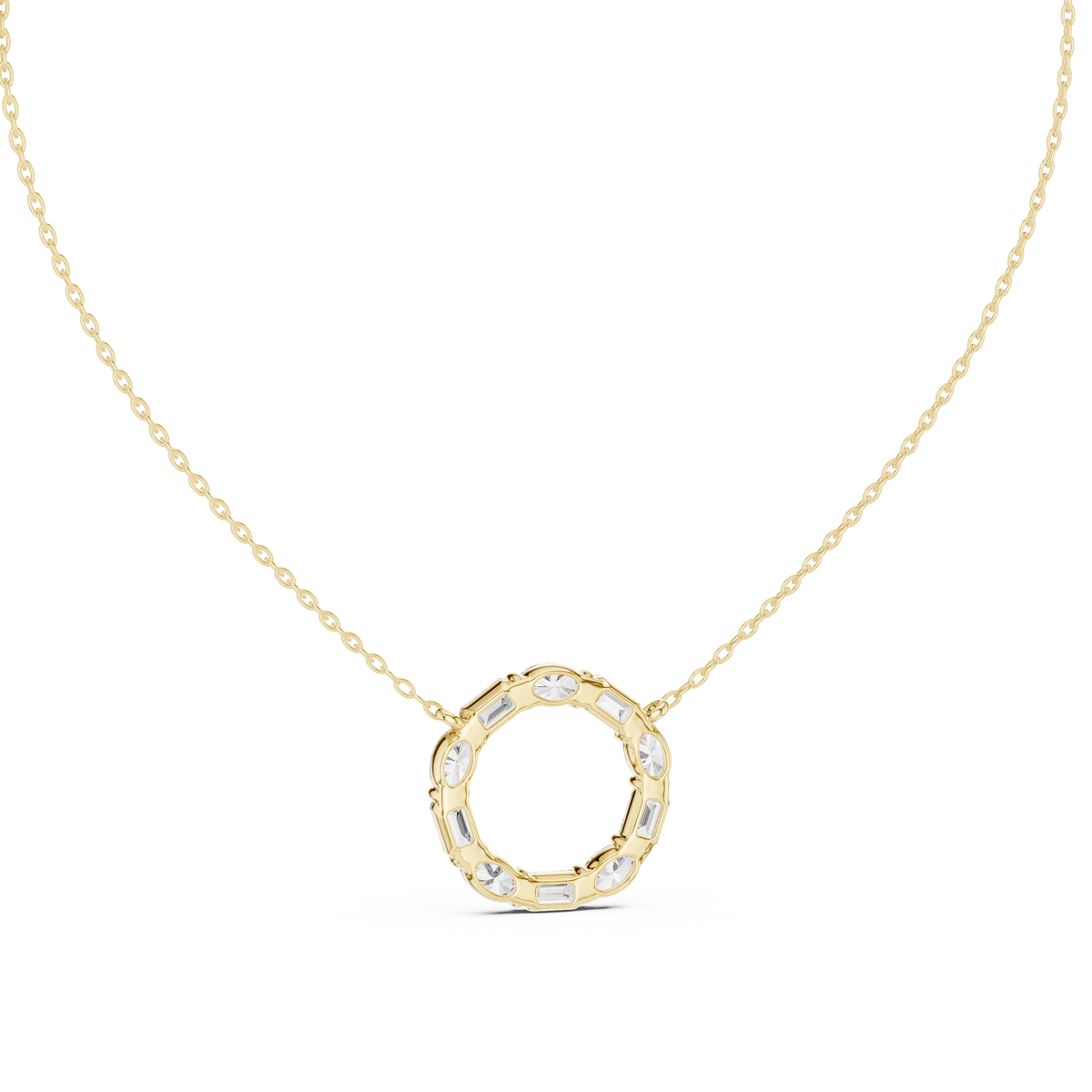 Oval & Emerald Lab Grown Diamond Open Circle Pendant, Yellow Gold