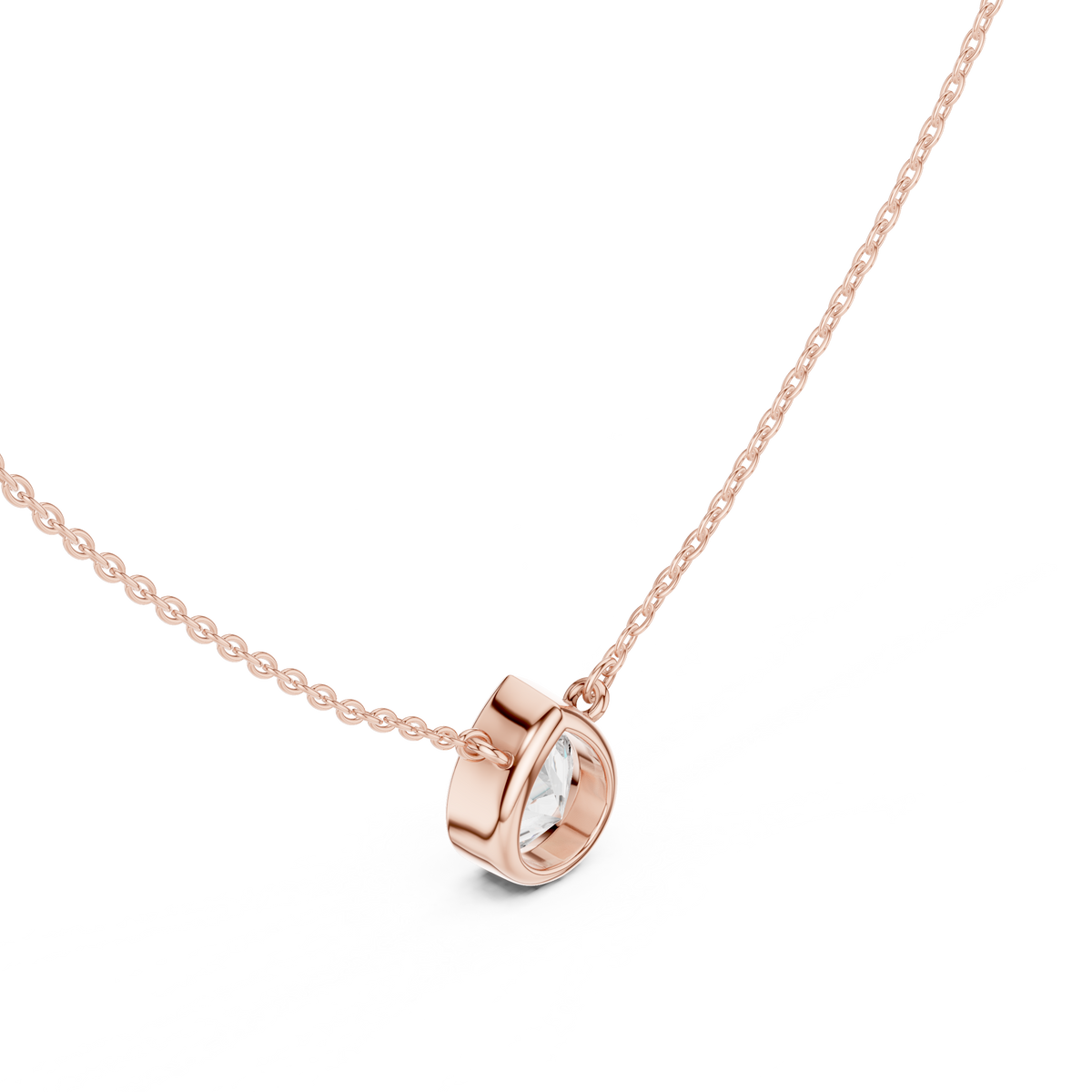 Pear Cut Bezel Lab Grown Diamond Solitaire Pendant, Rose Gold