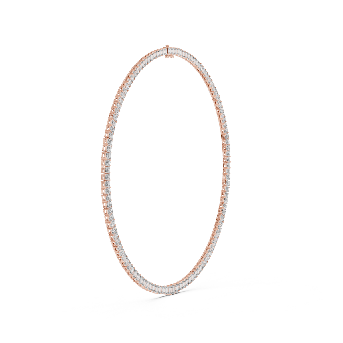 Emerald Cut Lab Grown Diamond Tennis Necklace, Rose Gold