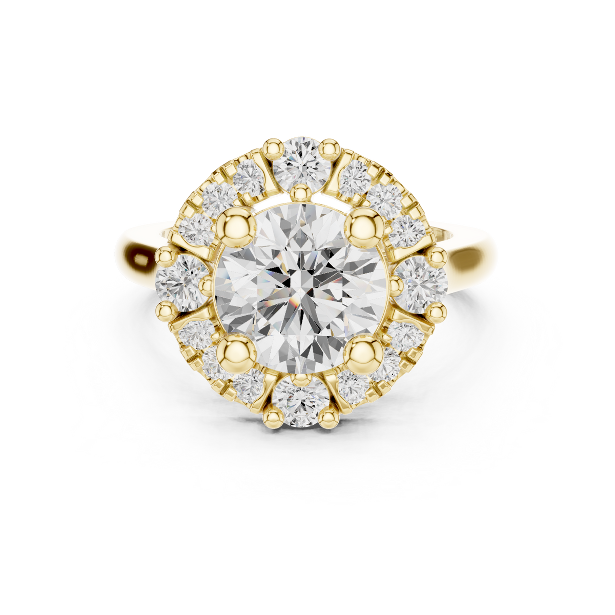 3.00 CT Round Lab-Grown Diamond Halo Ring with Pavé Diamond Accents, Yellow Gold