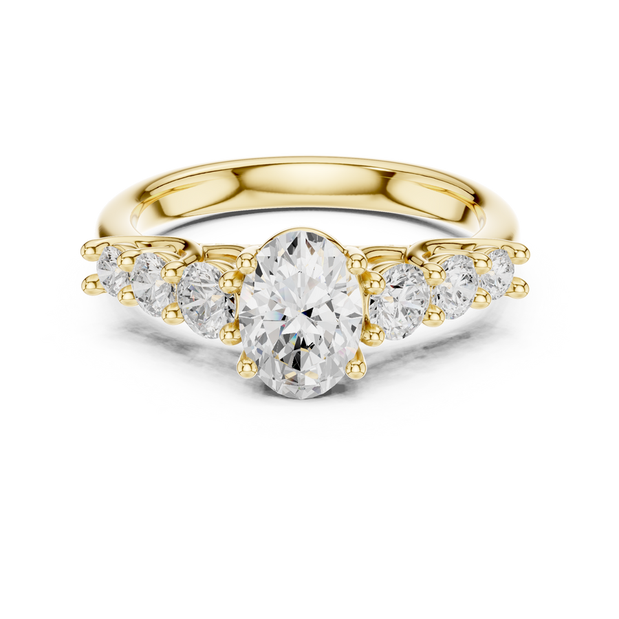 IGI Certified Oval Lab Grown Diamond With 6 Round Stones, Yellow Gold