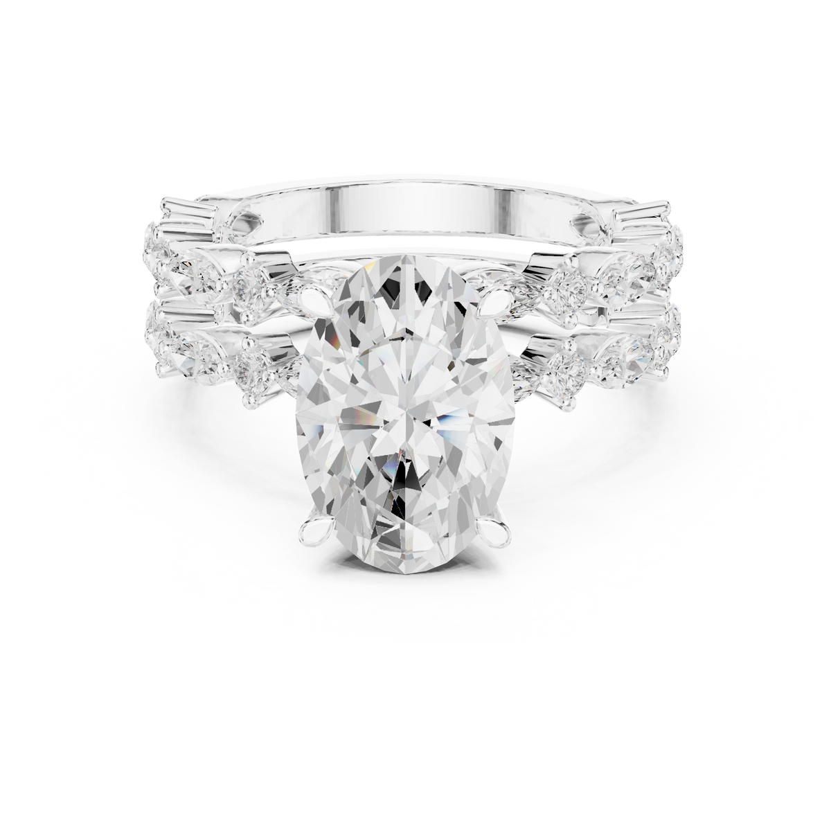 Oval Lab Grown Diamond Stackable Ring with Marquise & Round Accents, White Gold