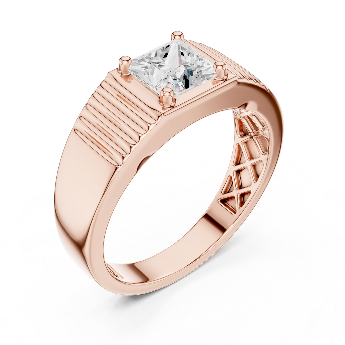 Princess Cut Lab-Grown Diamond Men's Statement Ring, Rose Gold