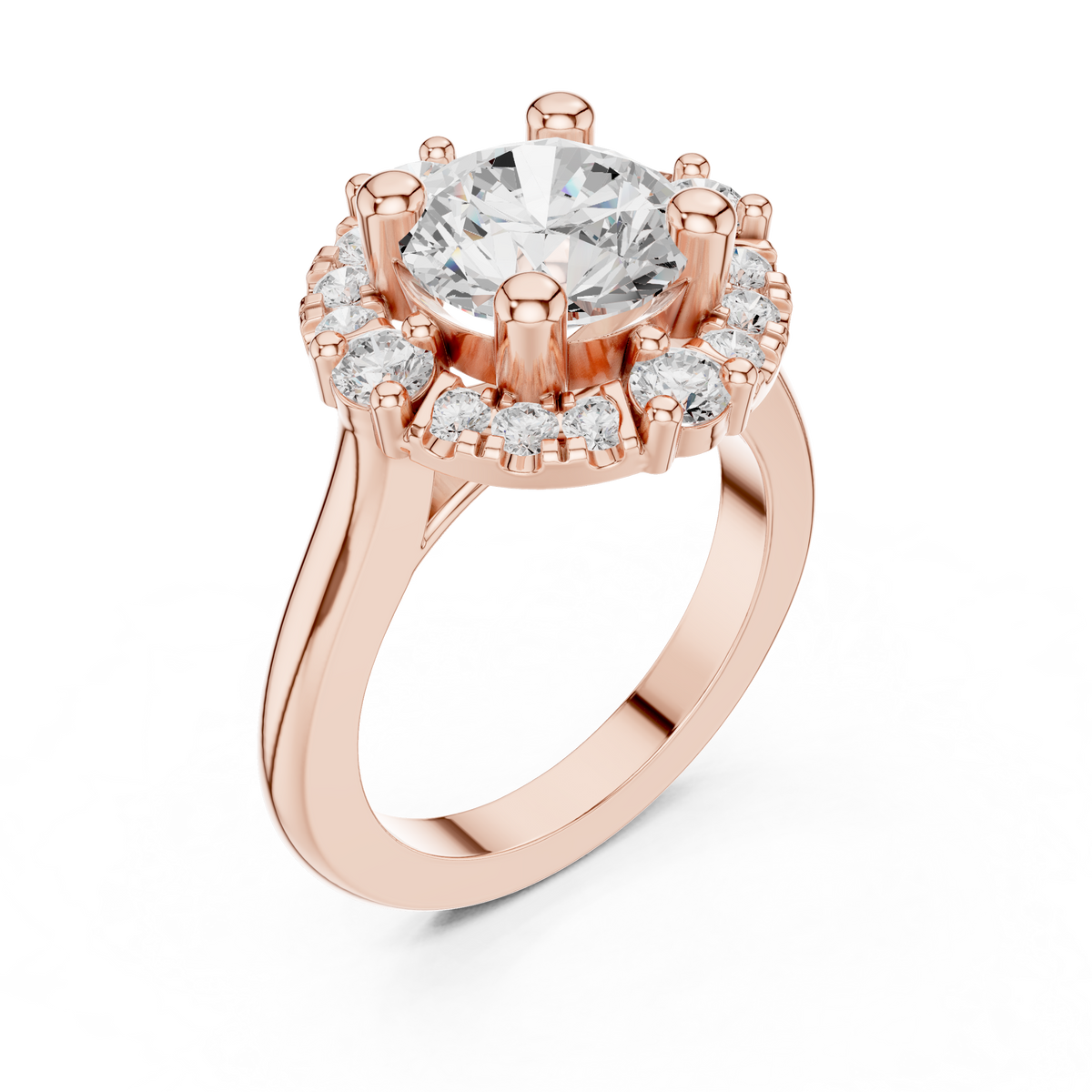 3.00 CT Round Lab-Grown Diamond Halo Ring with Pavé Diamond Accents, Rose Gold
